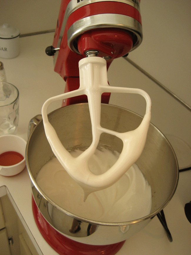 Lovely Red Crockpot with Stiff Glossy Peaks