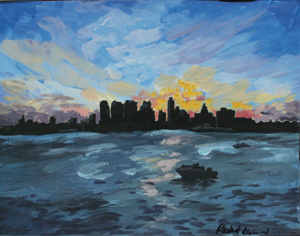 Philadelphia Skyline at Sunset PAinting by Lancaster PA Artist Rachel Lynn Heisey