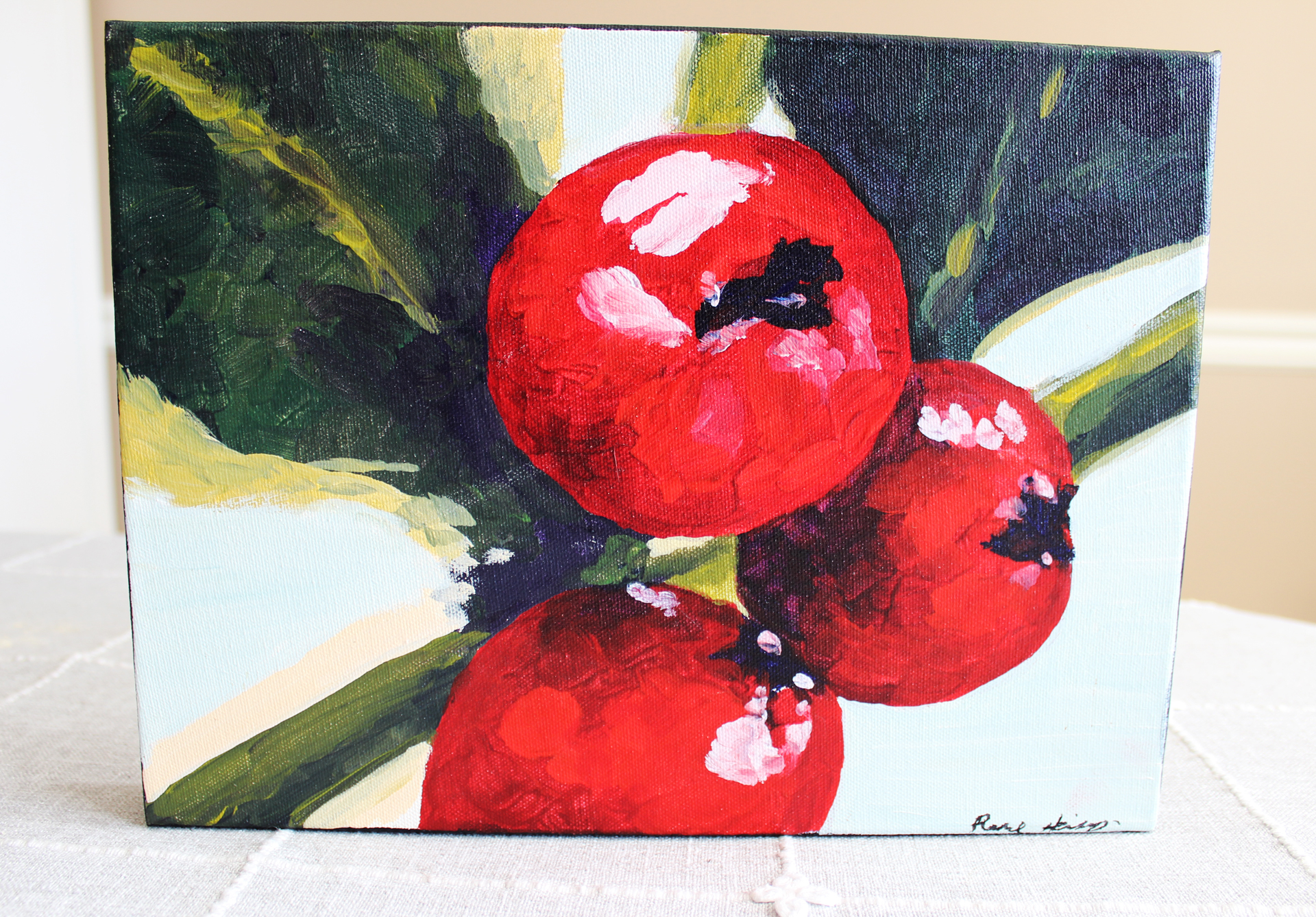 Winter Berries Original Painting - Rachel Lynn Heisey Design