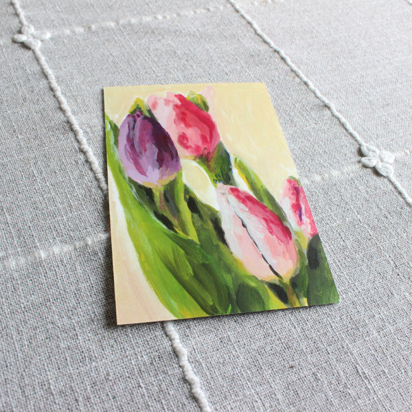 Tulips This adorable print is a 4" x 6" print of an original acrylic painting by Rachel Lynn Heisey. Perfect for Spring or every day to add joy to your home. Lancaster, PA Artist, Graphic Designer and Website Designer