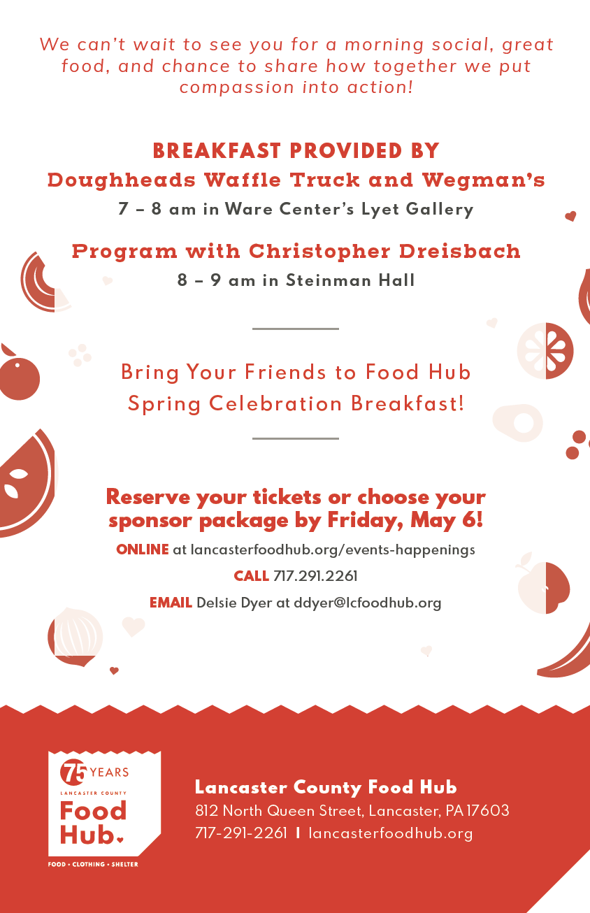 Lancaster County Food Hub 2022 Annual Spring Breakfast Designs Invitations & Website created by Lancaster, PA Graphic & Web Designer Rachel Lynn Heisey Design