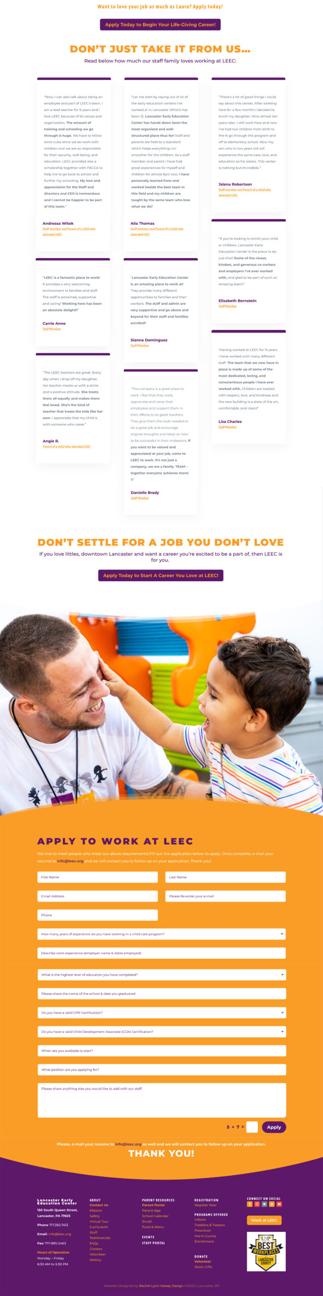 Lancaster Early Education Center's Recruitment Staff Work page designed by Rachel Lynn Heisey Design Website and Graphic Designer in Lancaster, PA Social Media Posts