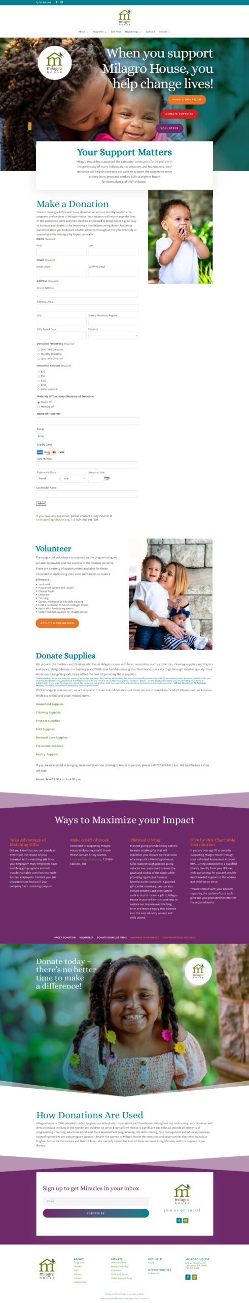  Milagro House Lancaster, PA Nonprofit Website Redesigned by Lancaster, PA Graphic Designer & Web Designer Rachel Lynn Heisey Website Redesign