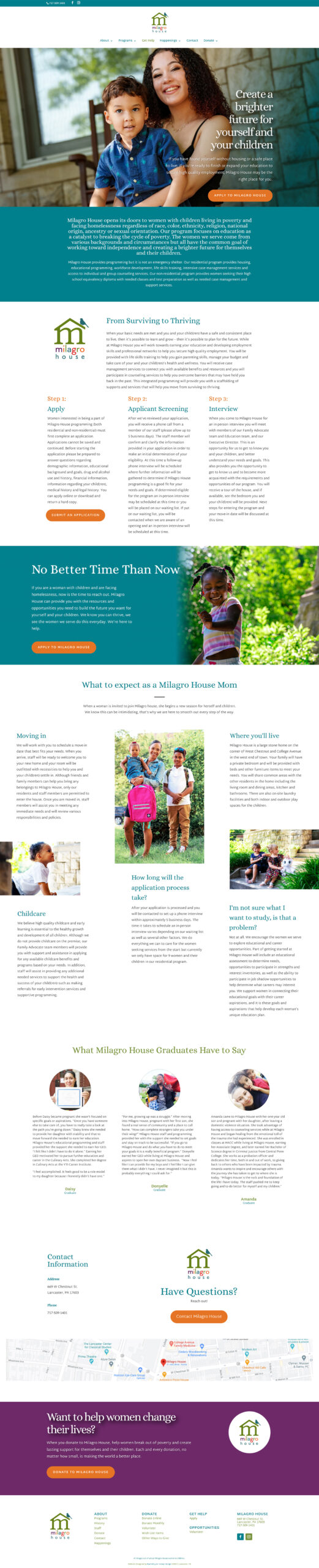 Milagro House Lancaster, PA Nonprofit Website Redesigned by Lancaster, PA Graphic Designer & Web Designer Rachel Lynn Heisey Website Redesign