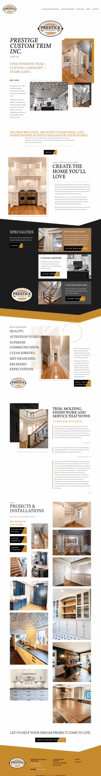 Prestige Custom Trim Website and Logo designed by Rachel Lynn Heisey Graphic Designer and Website Designer in Lancaster, PA