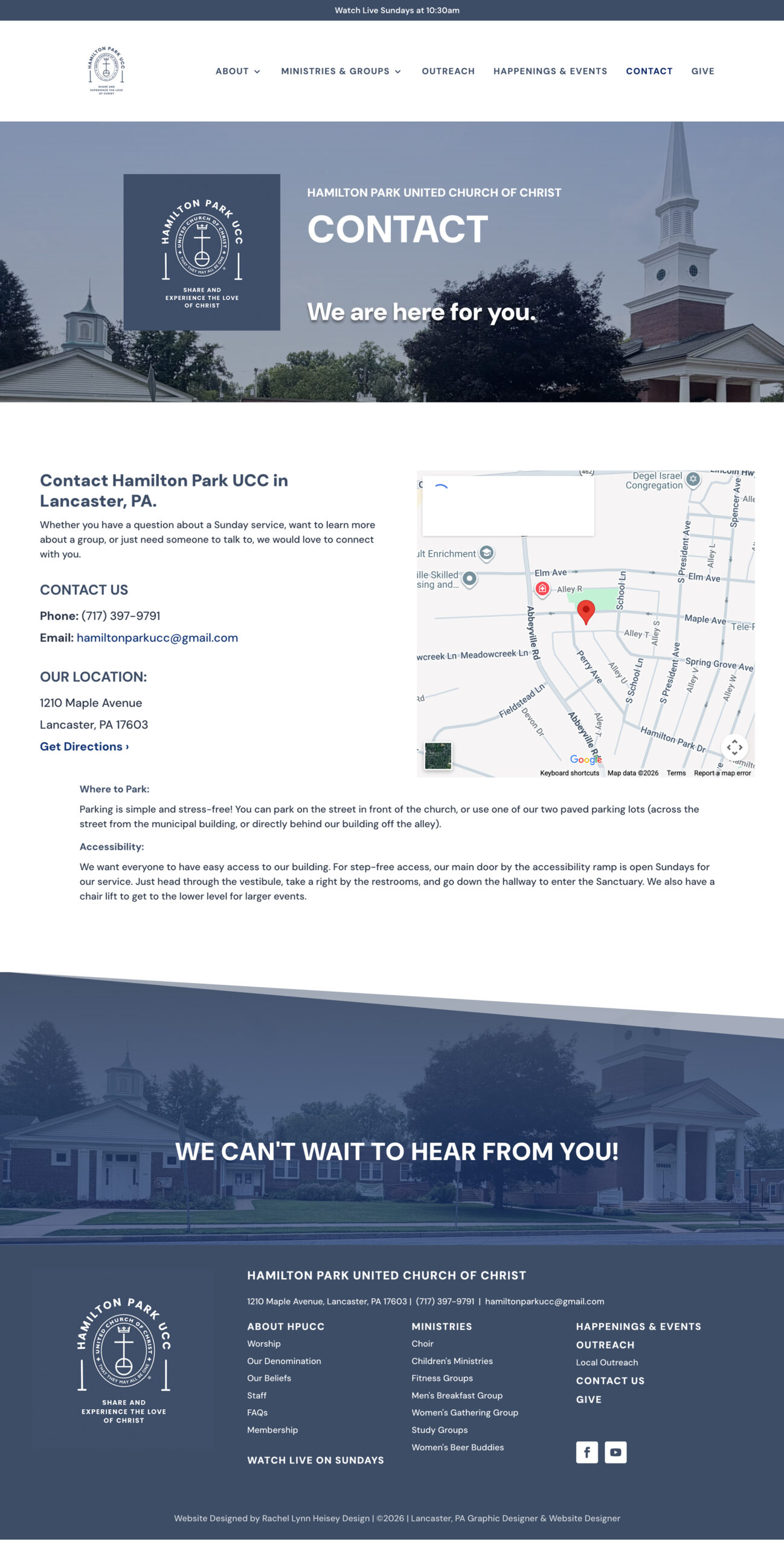 Welcoming Church Website Design for Hamilton Park UCC by Rachel Lynn Heisey Design - lancaster, PA based website designer