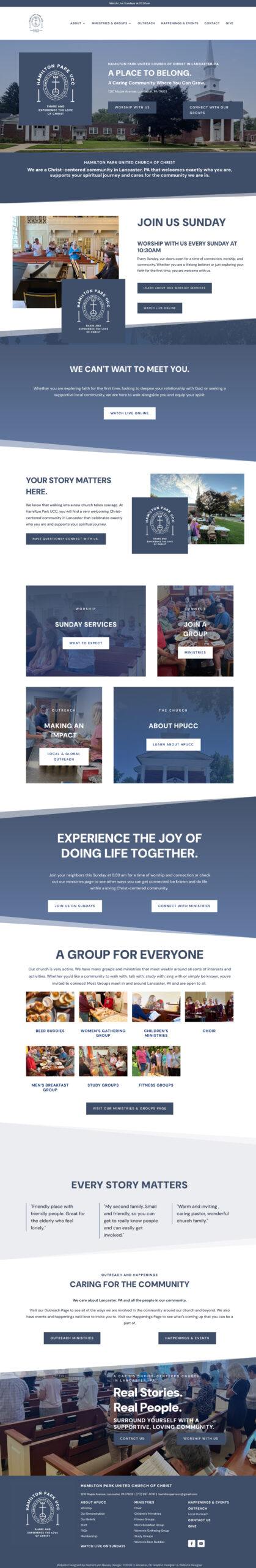 Welcoming Church Website Design for Hamilton Park UCC by Rachel Lynn Heisey Design - lancaster, PA based website designer